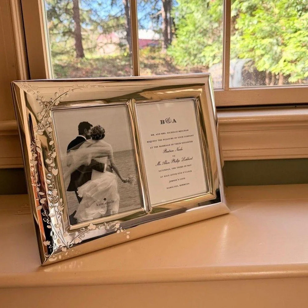 Kate Spade x Lenox Wedding Double invitation picture frame Silver plated gardner